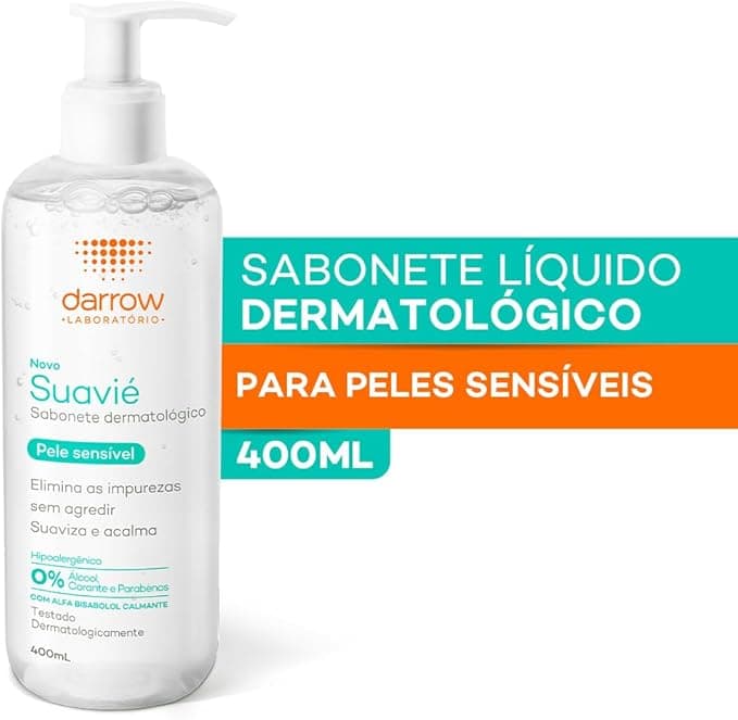 Darrow Suavié Sabonete Líquido Dermatológico com Alfa Bisabolol e Aloe Vera que Limpa Suavemente, Hidrata e Acalma Peles Sensíveis, 400ml